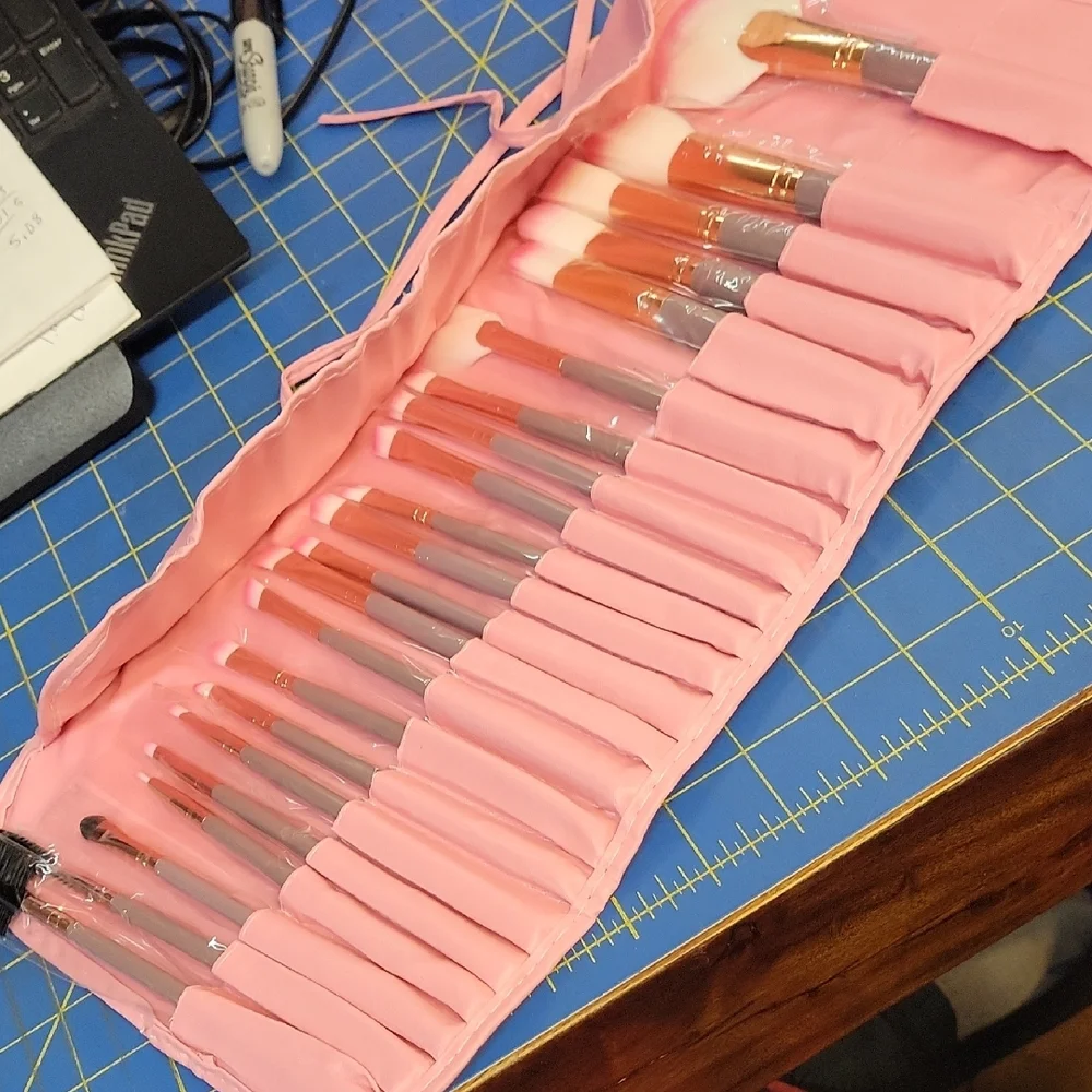 Pink Makeup Brush Set of 22 Pleather Pink Case
